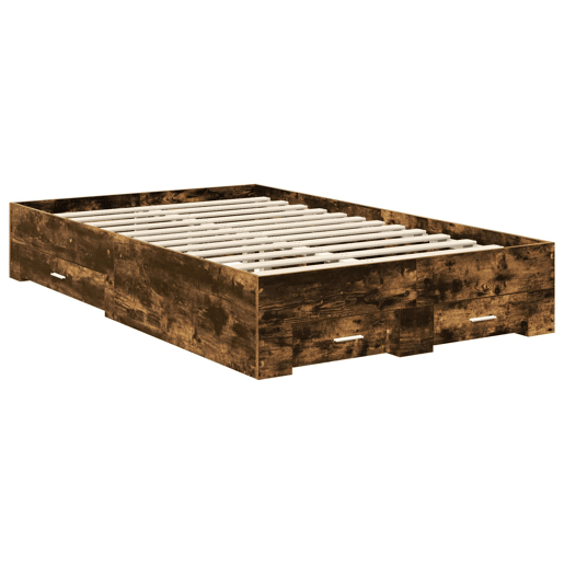 Estrutura de cama de casal com cabeceira - Carvalho Defumado 135 x 190 cm