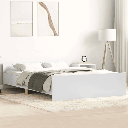 Estrutura de Cama de casal para adultos com cabeceira e pés 135x190 cm branco