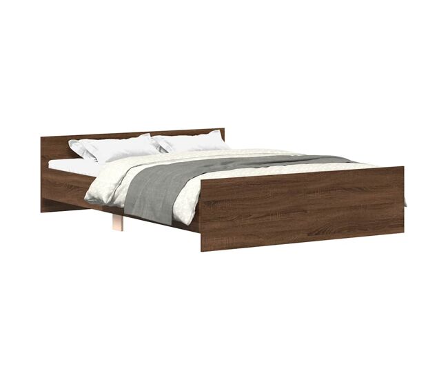 Estructura de cama matrimonial estilo con cabecero piecero roble marrón 135x190cm