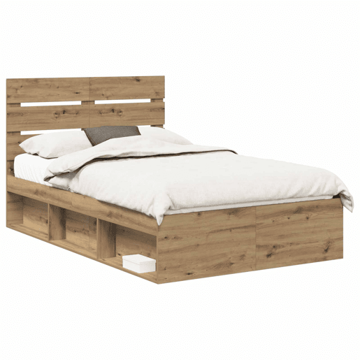Estrutura de cama de casal moderno com cabeceira - Carvalho Artesanal 135 x 190 cm
