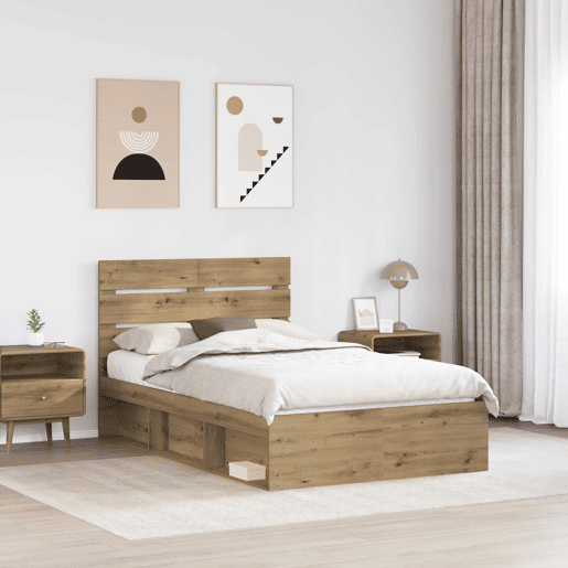 Estrutura de cama de casal moderno com cabeceira - Carvalho Artesanal 135 x 190 cm