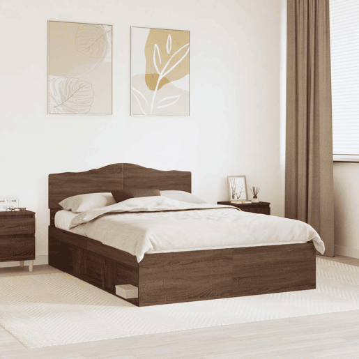 Estrutura da Cama de casal moderno com cabeceira Carvalho Marrom 140 x 200 cm