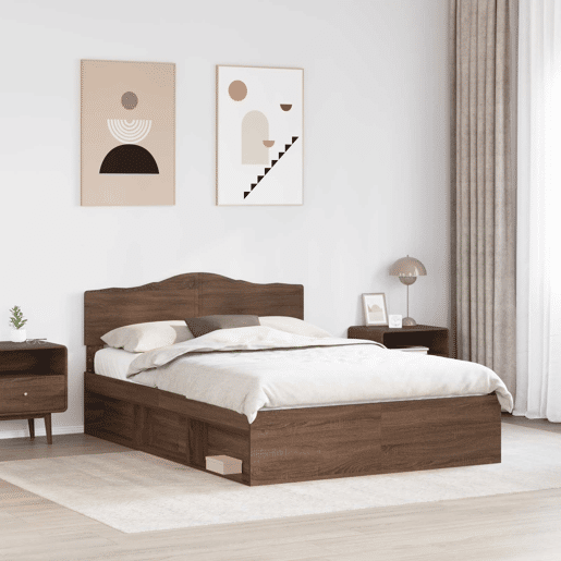 Estrutura da Cama de casal moderno com cabeceira Carvalho Marrom 140 x 200 cm