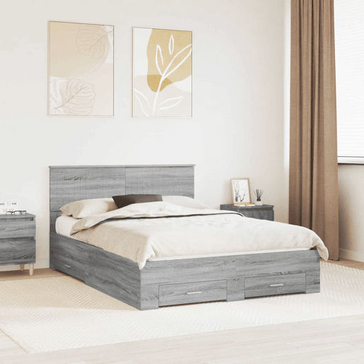 Estrutura De Cama De Casal Moderno - Cinza Sonoma 135 x 190 cm Madeira processada