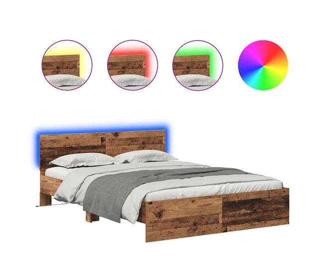 Estructura de cama matrimonial comodidad con cabecera - madera vieja 135 x 190 cm
