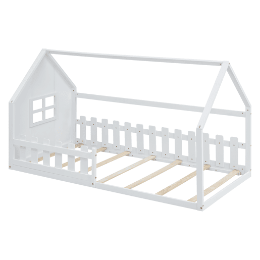 Cama-cama para crianças 90x200 cm - em forma de casinha - em madeira de pinho e MDF - Branco