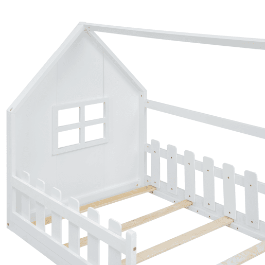 Cama-cama para crianças 90x200 cm - em forma de casinha - em madeira de pinho e MDF - Branco