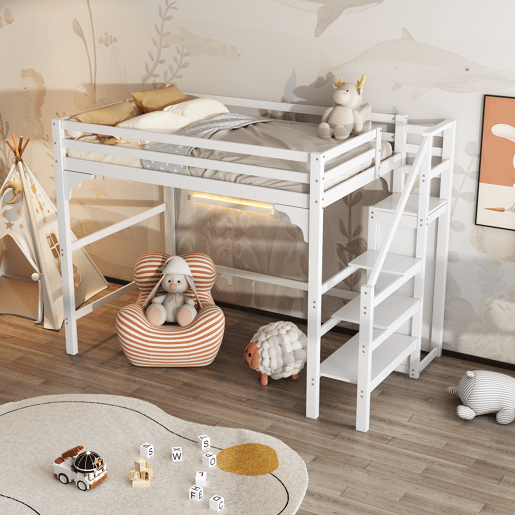 Cama alta com roupeiro - 140x200 cm - com estrado de molas - Branco Cama alta com roupeiro - 140x200 cm - com estrado de molas - Branco