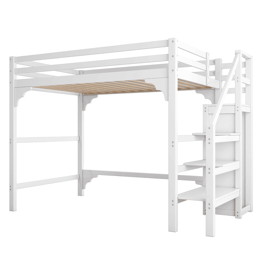 Cama alta com roupeiro - 140x200 cm - com estrado de molas - Branco Cama alta com roupeiro - 140x200 cm - com estrado de molas - Branco