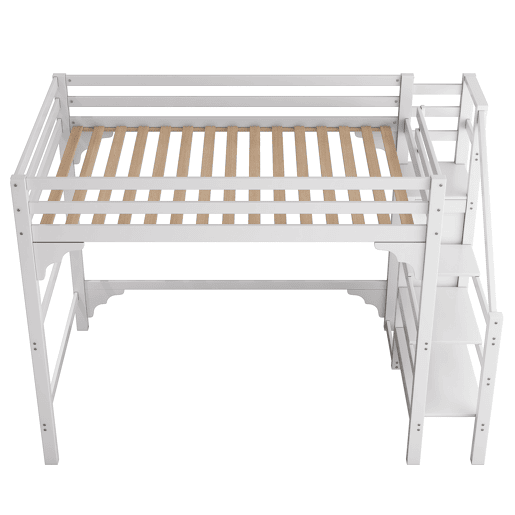 Cama alta com roupeiro - 140x200 cm - com estrado de molas - Branco Cama alta com roupeiro - 140x200 cm - com estrado de molas - Branco