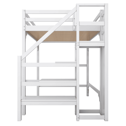 Cama alta com roupeiro - 140x200 cm - com estrado de molas - Branco Cama alta com roupeiro - 140x200 cm - com estrado de molas - Branco