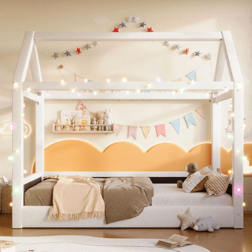 Cama de dia estofada 90x200 - com luzes LED - Bege