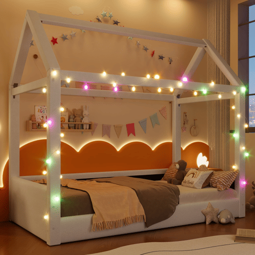 Cama de dia estofada 90x200 - com luzes LED - Bege