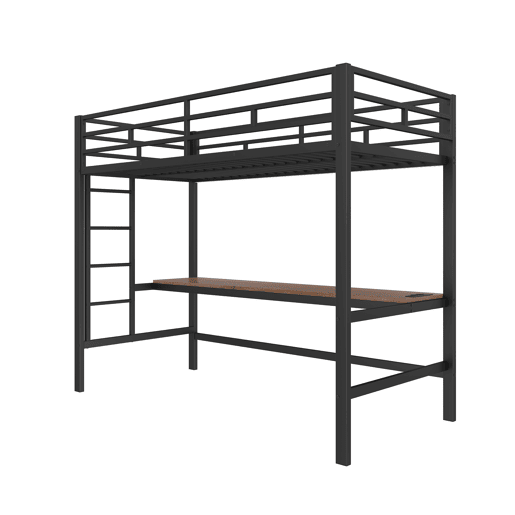 Cama alta 90x200 cm - Com grade, escada, mesa com USB e tomada, faixa de luz com controle por app, com luzes LED, em conformidade com a norma EN747 - Preto