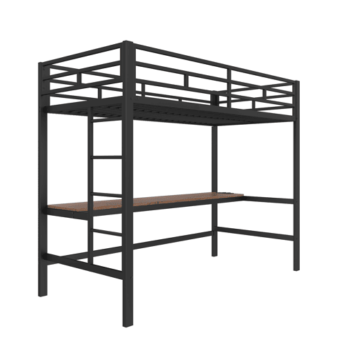 Cama alta 90x200 cm - Com grade, escada, mesa com USB e tomada, faixa de luz com controle por app, com luzes LED, em conformidade com a norma EN747 - Preto