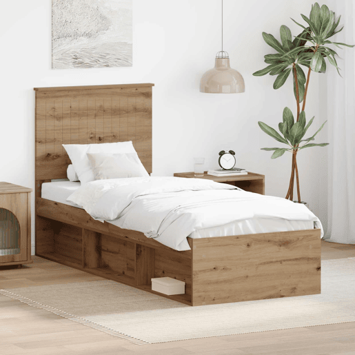 Estrutura de cama de solteiro moderno com cabeceira - Carvalho Artesanal 75 x 190 cm