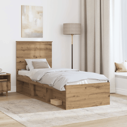 Estrutura de cama de solteiro moderno com cabeceira - Carvalho Artesanal 75 x 190 cm