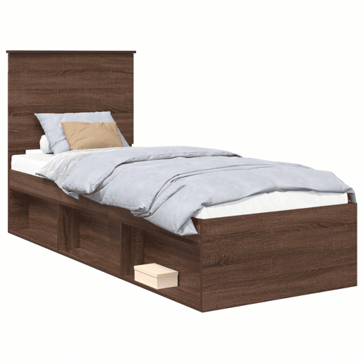Estrutura de cama de solteiro moderno com cabeceira - Carvalho Marrom 75 x 190 cm