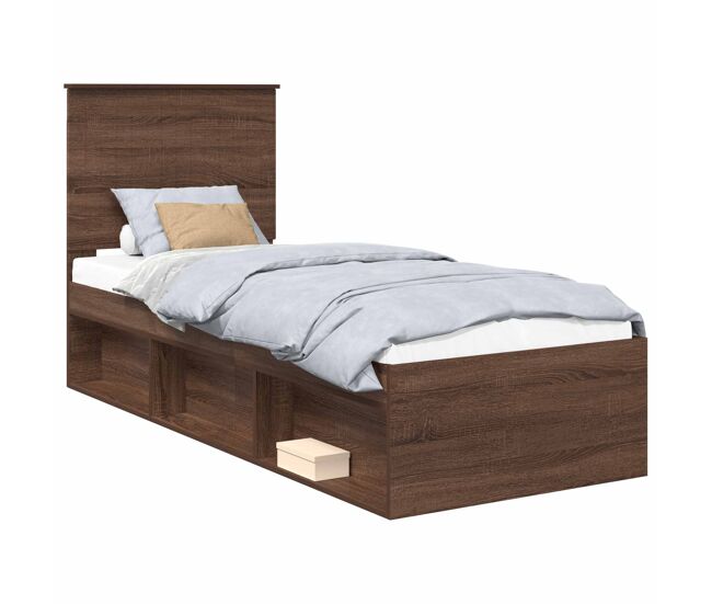 Estructura de cama simple para adultos con cabecera - roble marrón 75 x 190 cm