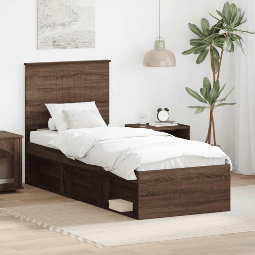 Estrutura de cama de solteiro moderno com cabeceira - Carvalho Marrom 75 x 190 cm