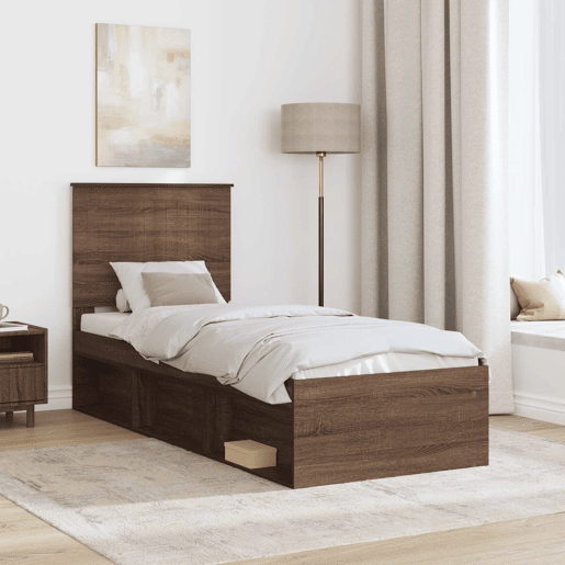 Estrutura de cama de solteiro moderno com cabeceira - Carvalho Marrom 75 x 190 cm