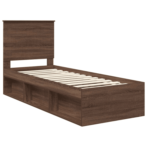 Estrutura de cama de solteiro moderno com cabeceira - Carvalho Marrom 75 x 190 cm