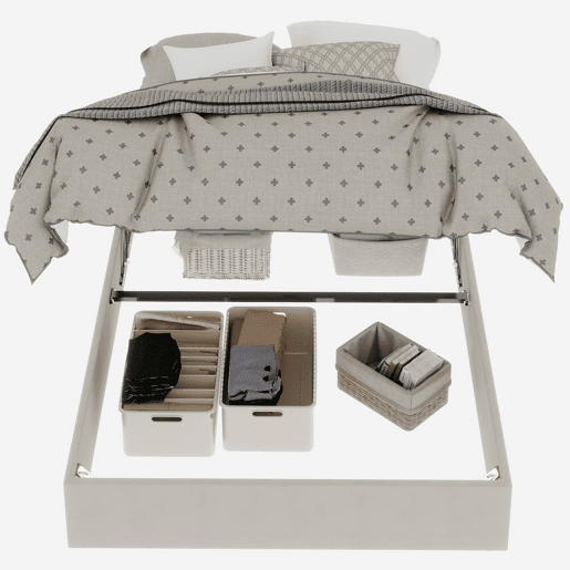Cama de casal 160x200 - minimalista moderna com pistões a gás - bege