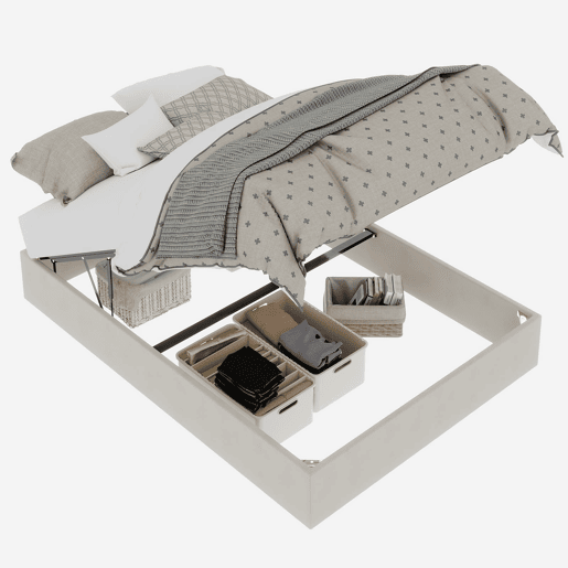 Cama de casal 160x200 - minimalista moderna com pistões a gás - bege