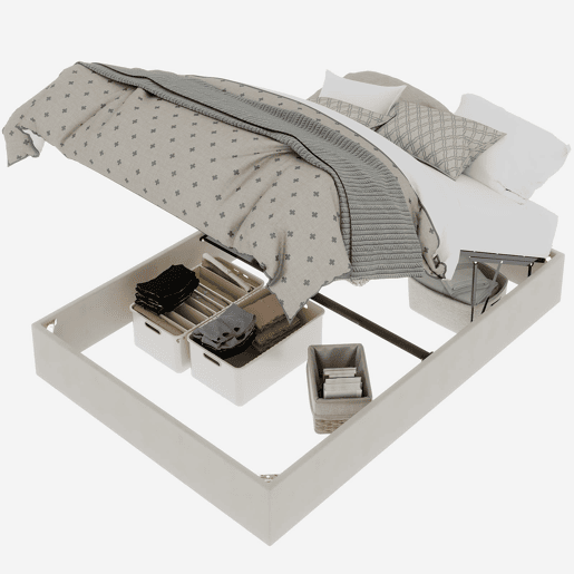 Cama de casal 160x200 - minimalista moderna com pistões a gás - bege