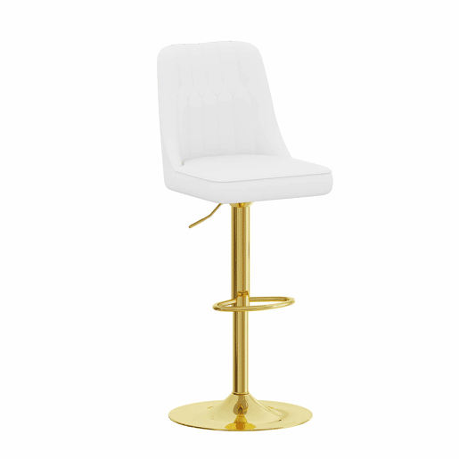 Bancos de bar (2 unidades) - Ajustáveis, giratórios a 360°, encosto almofadado em PU branco - Branco e dourado
