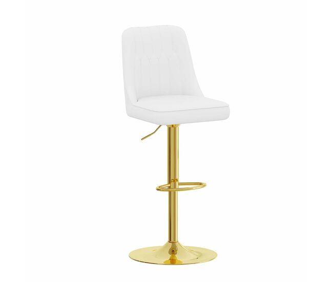 Taburetes de bar 2 unidades - ajustables, giratorios 360°, respaldo con pu blanco acolchado - blanco y dorado