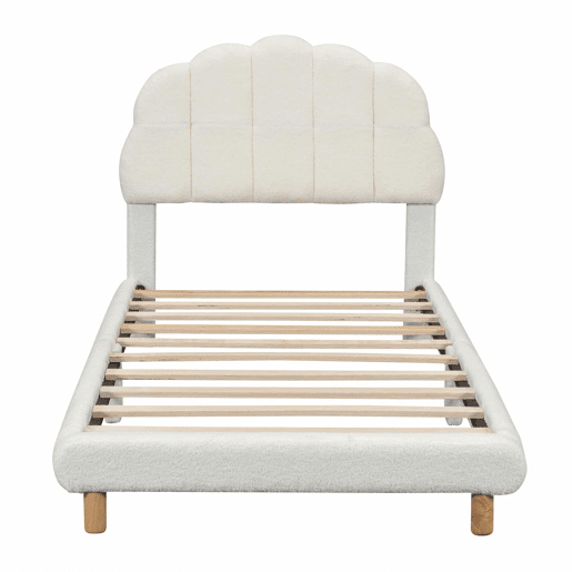 Cama individual, 90x200 cm - Plush, cabeceira adorável - Branco