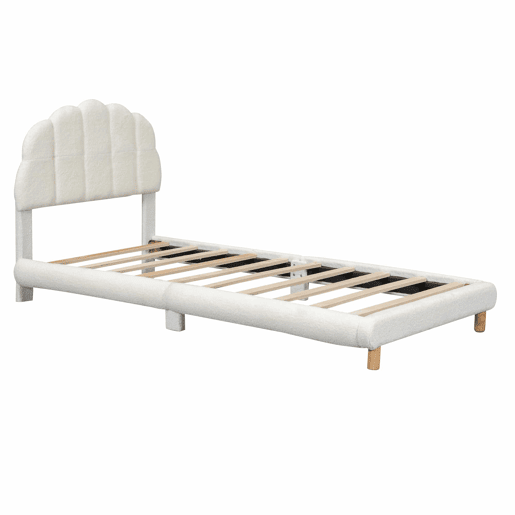 Cama individual, 90x200 cm - Plush, cabeceira adorável - Branco