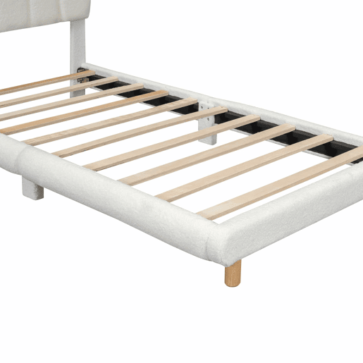 Cama individual, 90x200 cm - Plush, cabeceira adorável - Branco