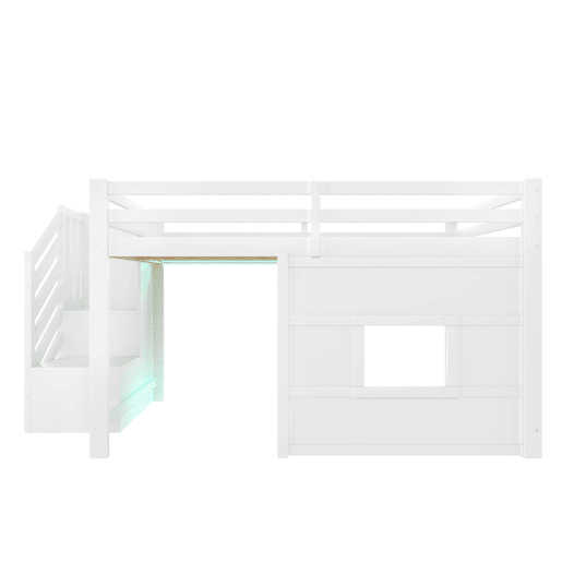 Cama alta 140x200 - com escada de arrumação e janela - Branco