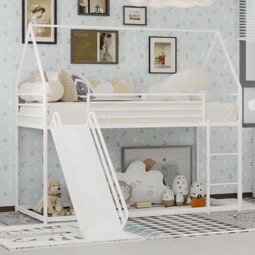 Cama alta infantil Twin - segura com escada - branca