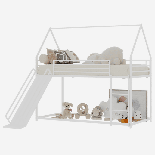 Cama alta infantil Twin - segura com escada - branca