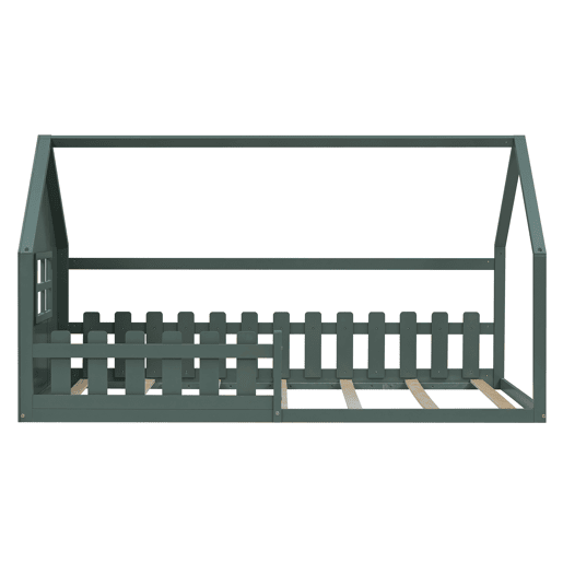 Cabina-cama para crianças 90x200 cm - em forma de casinha - em madeira de pinho e MDF - Verde