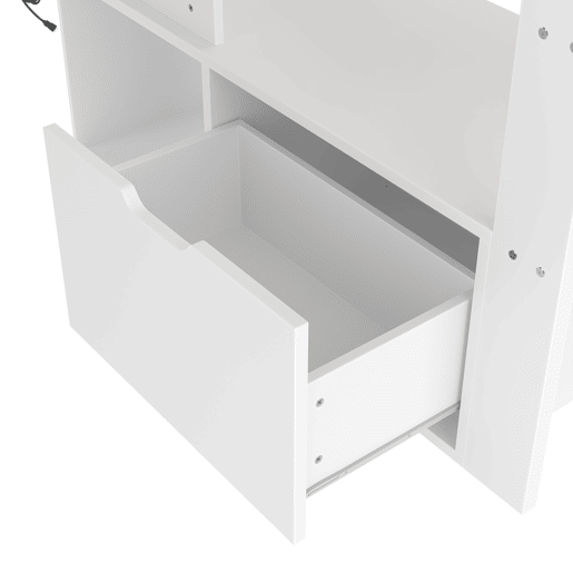 Cama alta 90x200 cm - Cama Gaming com secretária, com luzes LED, gaveta, prateleiras - Branco