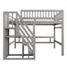 Cama alta em madeira maciça 140x200 - com escada, armário de arrumação e grade alta, cama para crianças e jovens - cinzenta