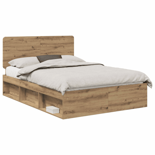 Estrutura de cama de casal moderno com cabeceira - Carvalho Artesanal 140 x 190 cm