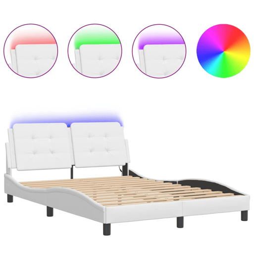Estrutura de Cama de casal moderno com LED sem colchão Zadar 140x200 cm branco