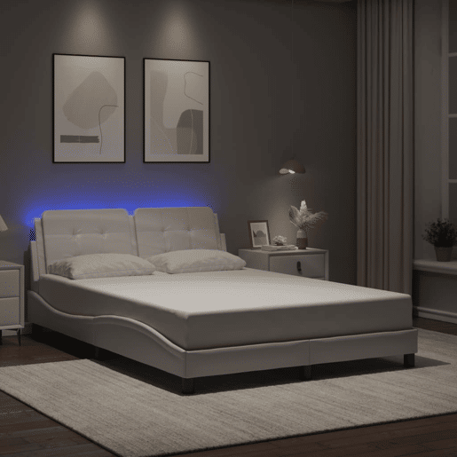 Estrutura de Cama de casal moderno com LED sem colchão Zadar 140x200 cm branco