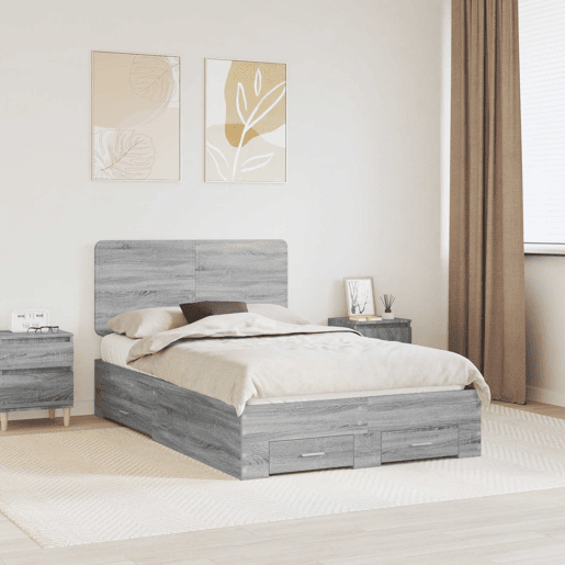 Estrutura De Cama De Casal Moderno - Cinza Sonoma 135 x 190 cm Madeira processada