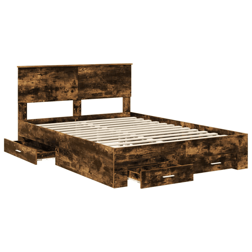 Estrutura de cama de casal com cabeceira - Carvalho Defumado 140 x 190 cm