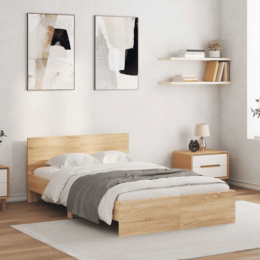 Estrutura Cama de casal simple c cabeceiraluzes LED 135x190cm carvalho sonoma