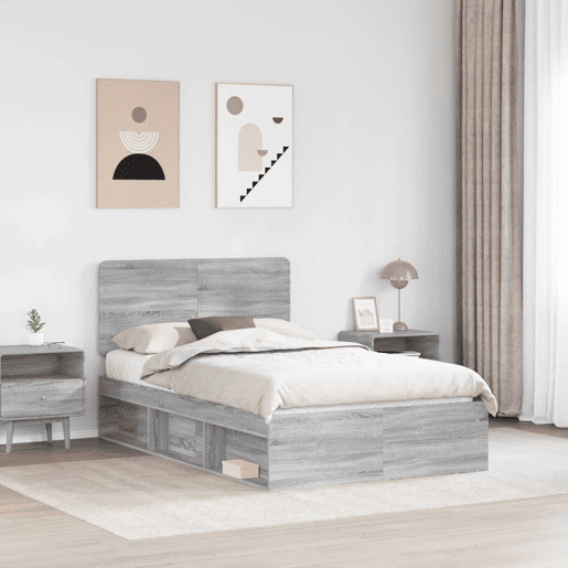Estrutura da Cama de casal simple com cabeceira Cinza Sonoma 135 x 190 cm