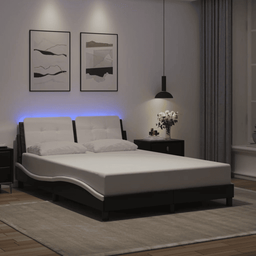 Estrutura de Cama de casal moderno com LED sem colchão Zadar 140x200cm pretobranco