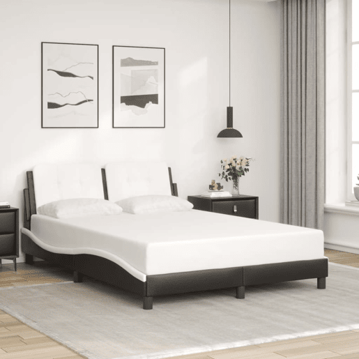 Estrutura de Cama de casal moderno com LED sem colchão Zadar 140x200cm pretobranco