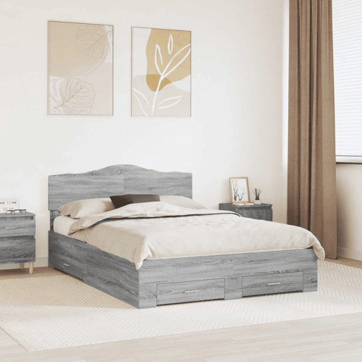 Estrutura De Cama De Casal Moderno - Cinza Sonoma 140 x 200 cm Madeira processada